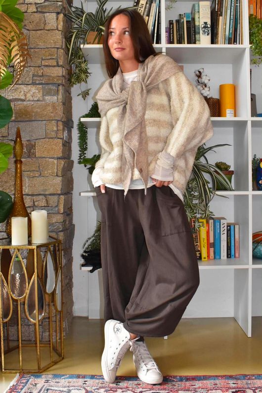 Stripe Boucle Slouch Knit Oatmeal & Ecru